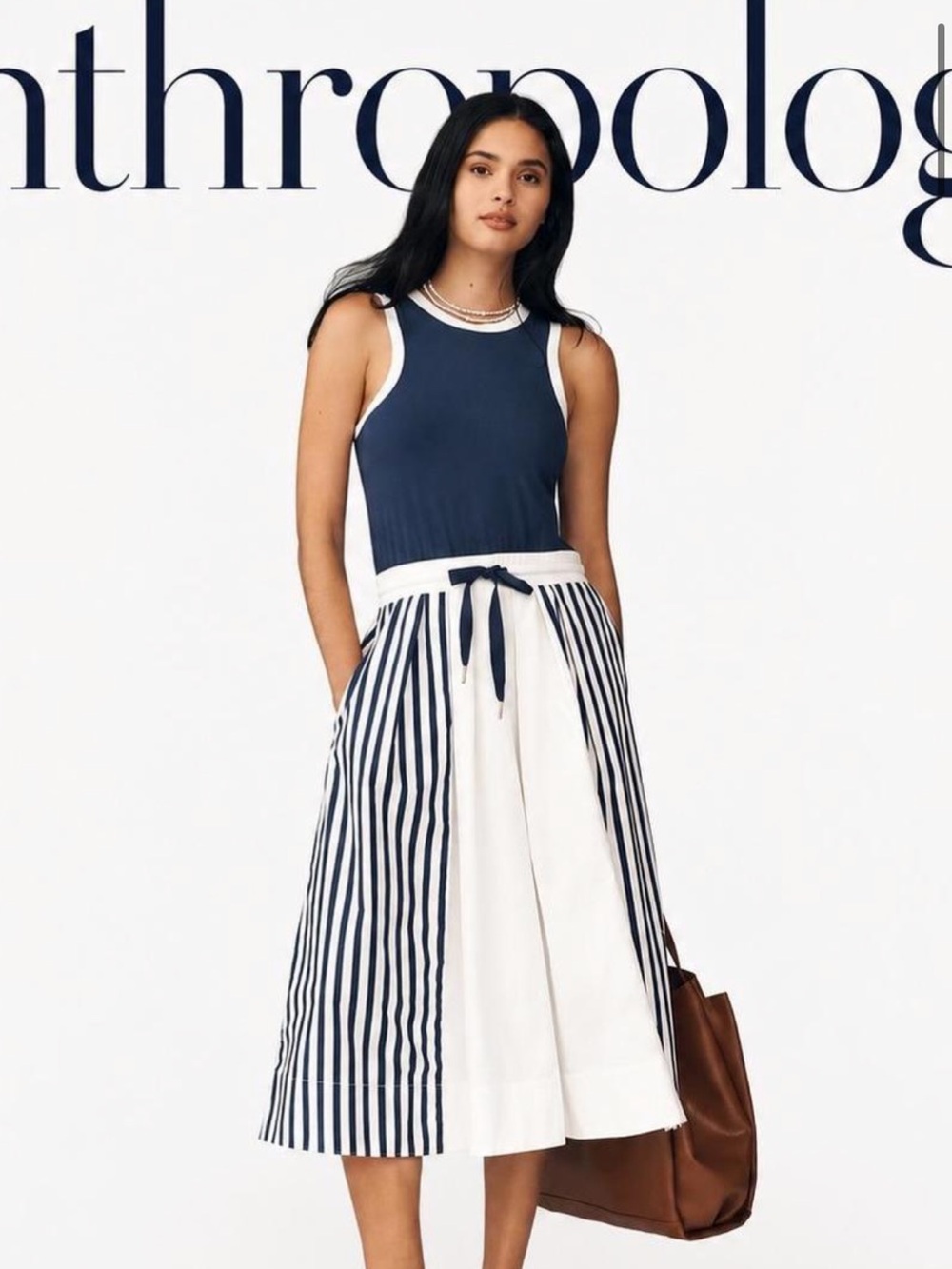 Anthropologie Daily Practice Navy and White Striped Maxi Dress, Size M
